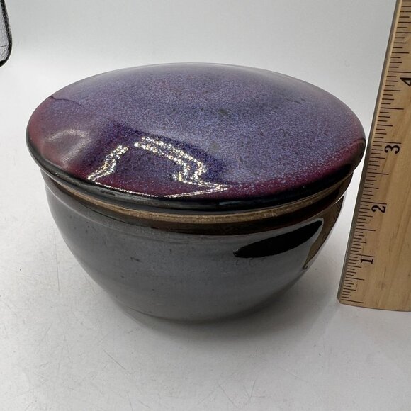 Studio Pottery Stoneware two piece jar vessel container purple glaze - Picture 9 of 12